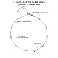 Lab Created 14K White Gold 0.25Ct Round Lab Grown Diamond Station Bracelet 7"