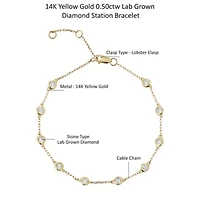 Lab Created 14K Yellow Gold 0.50Ct Round Lab Grown Diamond Station Bracelet 7"