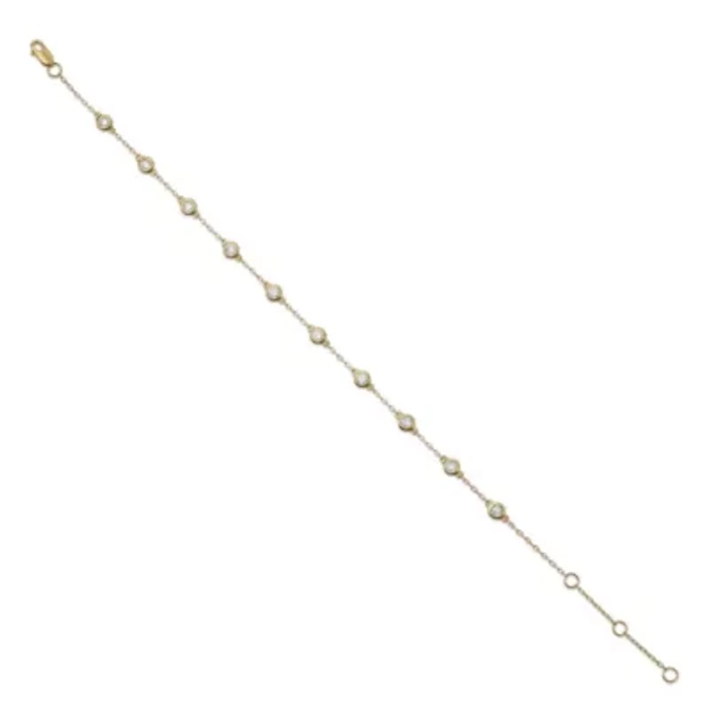 Lab Created 14K Yellow Gold 0.75Ct Round Lab Grown Diamond Station Bracelet 7"