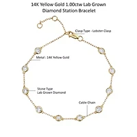 Lab Created 14K Yellow Gold 1Ct Round Lab Grown Diamond Station Bracelet 7"