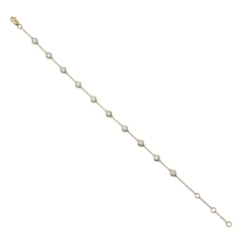 Lab Created 14K Yellow Gold 1Ct Round Lab Grown Diamond Station Bracelet 7"
