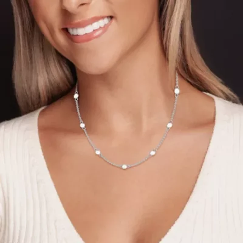 Lab Created 14K Gold Carat TW Bezel Set Lab Grown Diamond Station Necklace 18