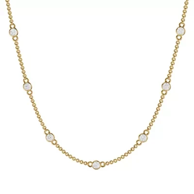 Lab Created 14K Yellow Gold 1.00 Carat TW Bezel Set Lab Grown Diamond Station Necklace 18"