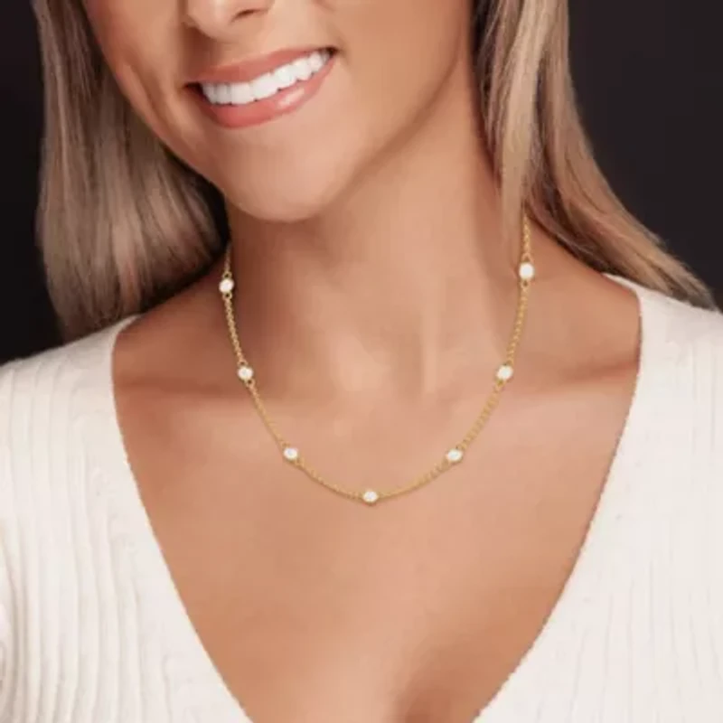 Lab Created 14K Yellow Gold 1.00 Carat TW Bezel Set Lab Grown Diamond Station Necklace 18"