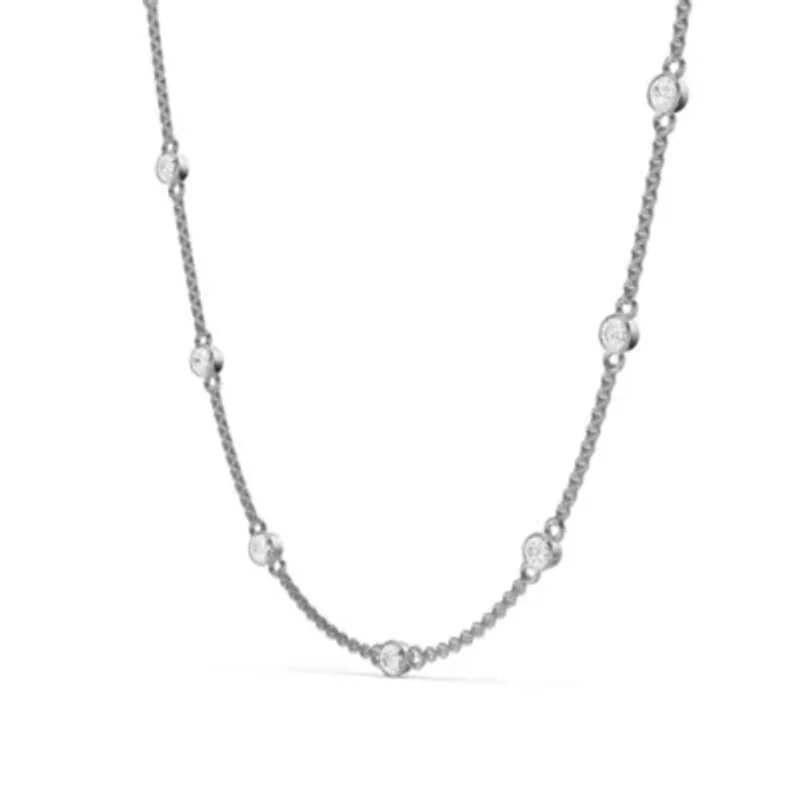 Lab Created 14K Gold 2Ct Carat TW Bezel Set Lab Grown Diamond Station Necklace 18