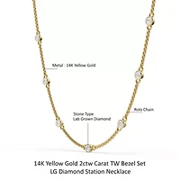 Lab Created 14K Yellow Gold 2Ct Carat TW Bezel Set Lab Grown Diamond Station Necklace 18"