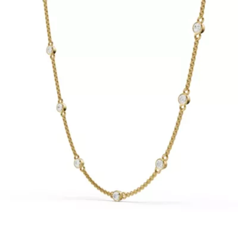 Lab Created 14K Yellow Gold 2Ct Carat TW Bezel Set Lab Grown Diamond Station Necklace 18"