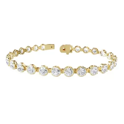 Lab Created 18k Vermeil Plated Silver 10.5 Ct Round Lab Grown Diamond Tennis Bracelet 7"
