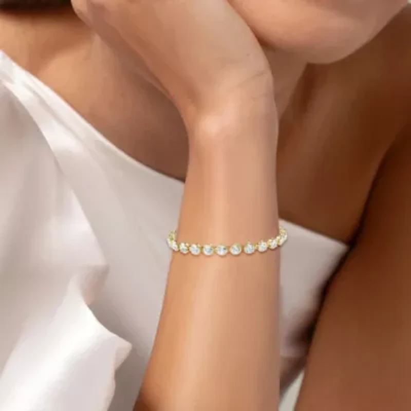 Lab Created 18k Vermeil Plated Silver 10.5 Ct Round Lab Grown Diamond Tennis Bracelet 7"