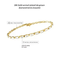 Lab Created 18k Vermeil Plated Silver 3.25 ct Radiant Cut Lab Grown Diamond tennis Bracelet 7"