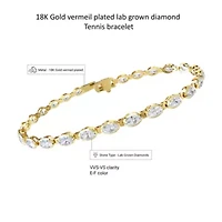Lab Created 18k Vermeil Plated Silver 4.8 ct Oval Cut Lab Grown Diamond Tennis Bracelet 7"