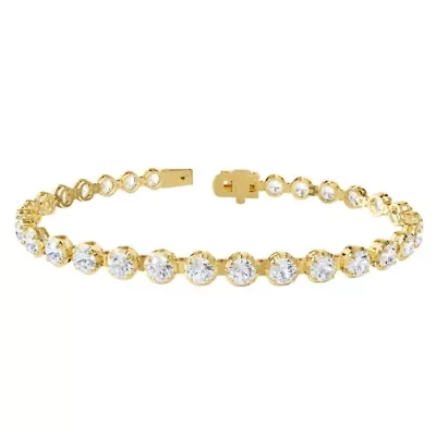 Lab Created 18k Vermeil Plated Silver 7.5 ct Round Lab Grown Diamond bracelet 7"