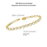 Lab Created 18k Vermeil Plated Silver 7.5 ct Round Lab Grown Diamond bracelet 7"