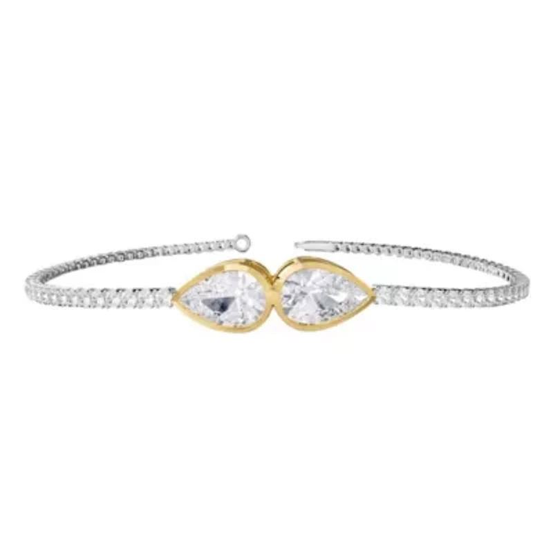 Lab Created Sterling Silver Two-tone 3.9 Ct Pear Cut Lab Grown Diamond Bangle Bracelet 7"