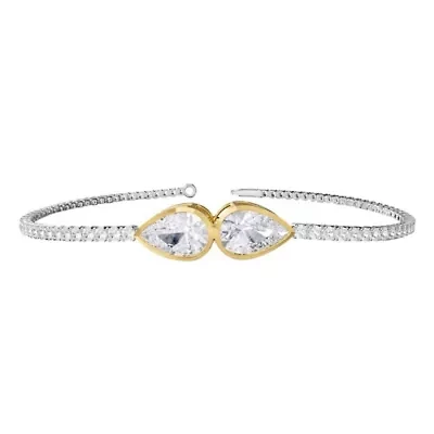 Lab Created Sterling Silver Two-tone 3.9 Ct Pear Cut Lab Grown Diamond Bangle Bracelet 7"