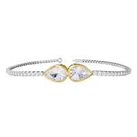 Lab Created Sterling Silver Two-tone 3.9 Ct Pear Cut Lab Grown Diamond Bangle Bracelet 7"