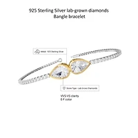 Lab Created Sterling Silver Two-tone 3.9 Ct Pear Cut Lab Grown Diamond Bangle Bracelet 7"