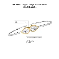 Lab Created 14k Two-tone Gold 3.8 Ct Pear Shape Lab Grown Diamond Bangle Bracelet 7"