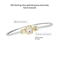 Lab Created Sterling Silver Two-tone 5 Ct Radiant Cut Lab Grown Diamond Tennis Bracelet 7"