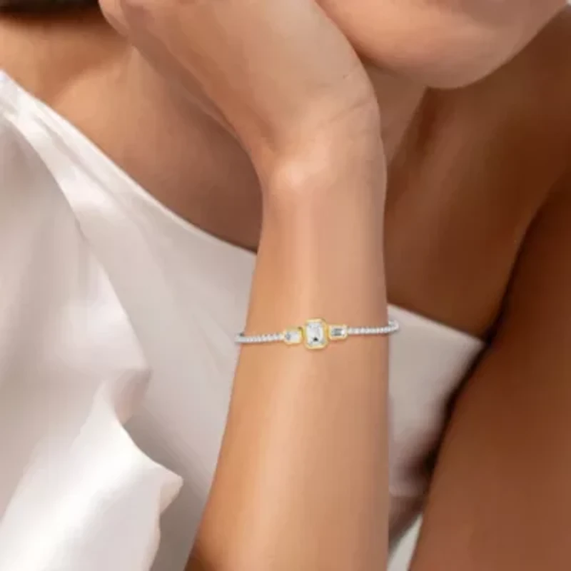 Lab Created Sterling Silver Two-tone 5 Ct Radiant Cut Lab Grown Diamond Tennis Bracelet 7"