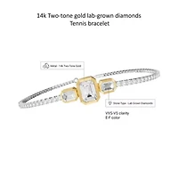 Lab Created 14k Two-tone Gold 5 Radiant Cut Lab Grown Diamond Tennis Bracelet 7"