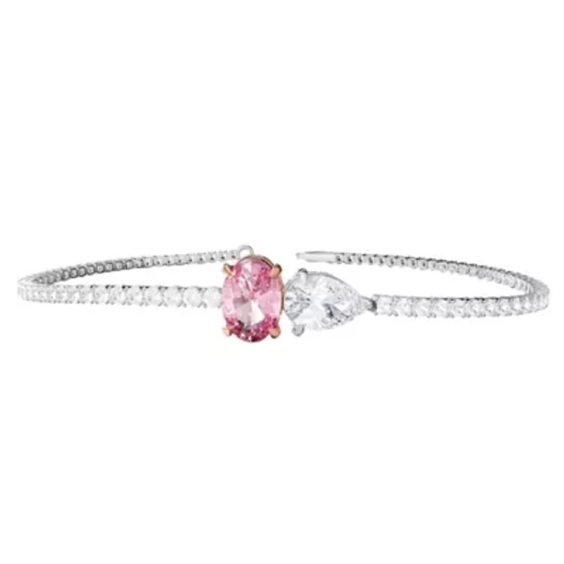 Lab Created Sterling Silver Two-tone 3.9 Ct Pear & Oval Cut White Pink Lab Grown Diamond Bracelet 7"