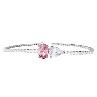 Lab Created Sterling Silver Two-tone 3.9 Ct Pear & Oval Cut White Pink Lab Grown Diamond Bracelet 7"