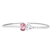 Lab Created Sterling Silver Two-tone 3.9 Ct Pear & Oval Cut White Pink Lab Grown Diamond Bracelet  7"