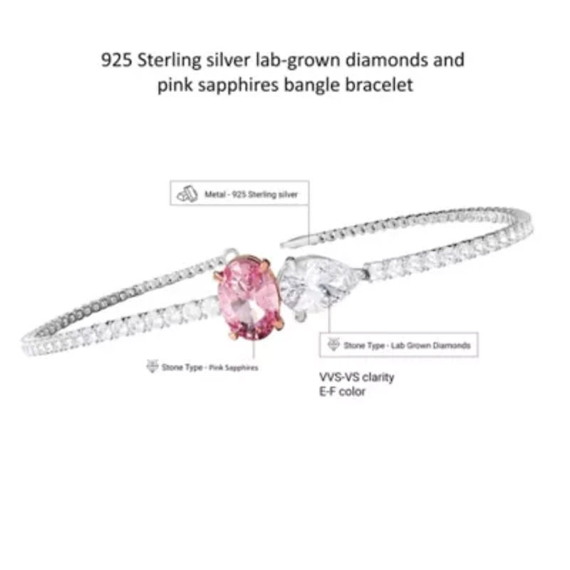 Lab Created Sterling Silver Two-tone 3.9 Ct Pear & Oval Cut White Pink Lab Grown Diamond Bracelet 7"