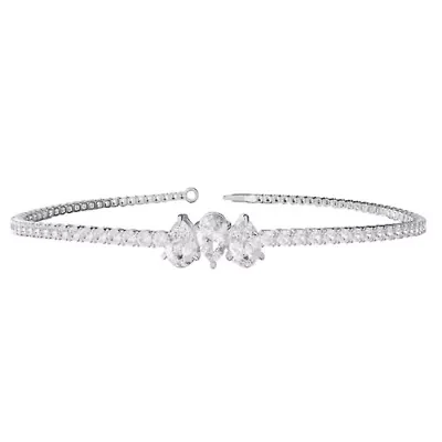Lab Created Sterling Silver 2.75 Ct Pear Cut Lab Grown Diamond Bangle Bracelet 7"