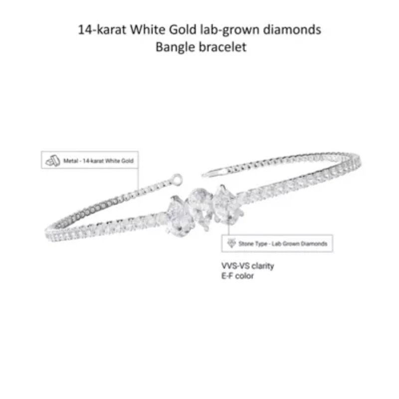 Lab Created Sterling Silver 2.75 Ct Pear Cut Lab Grown Diamond Bangle Bracelet 7"