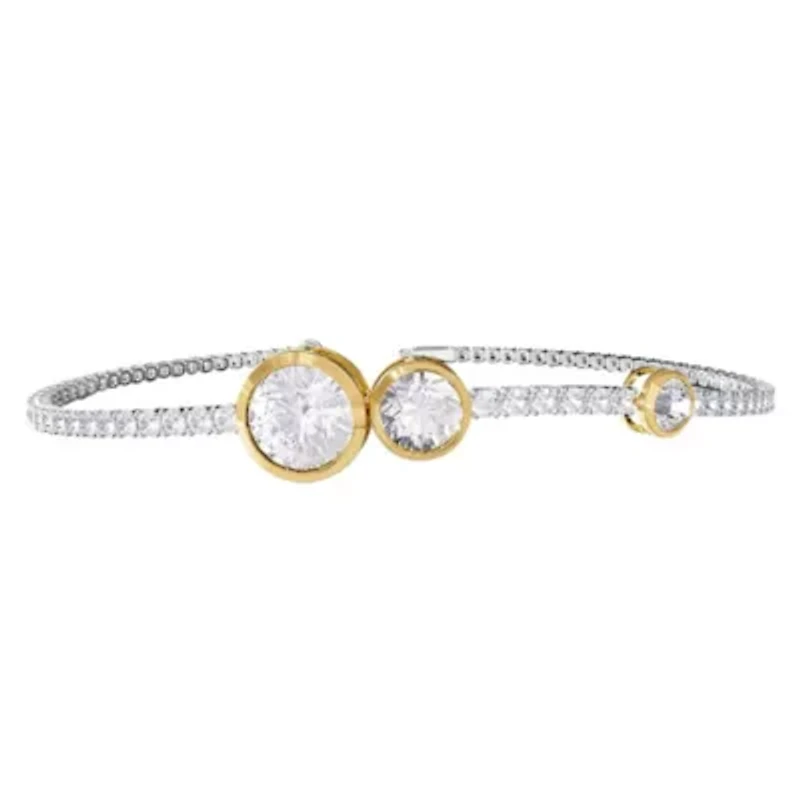 Lab Created 14k Two-tone Gold 3.5 Ct Round Lab Grown Diamond Bangle Bracelet 7"