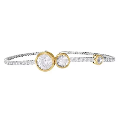 Lab Created 14k Two-tone Gold 3.5 Ct Round Lab Grown Diamond Bangle Bracelet 7"