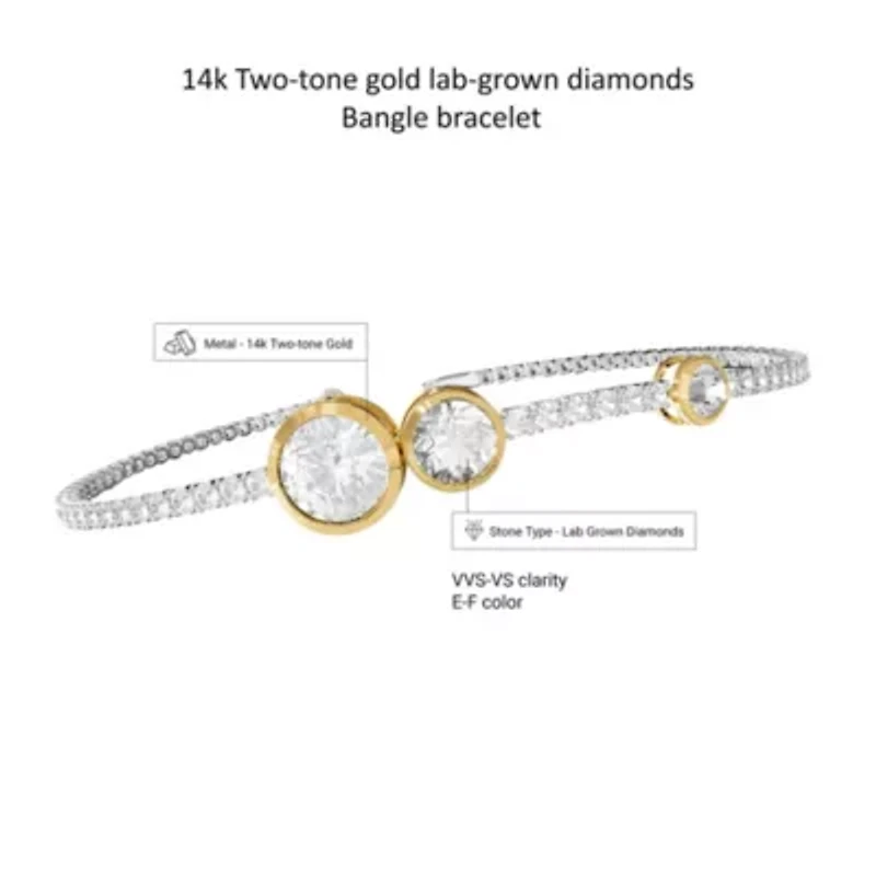 Lab Created 14k Two-tone Gold 3.5 Ct Round Lab Grown Diamond Bangle Bracelet 7"