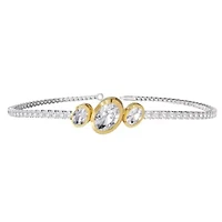 Lab Created Sterling Silver Two-tone 3.9 Ct Oval Cut Lab Grown Diamond Bangle Bracelet 7"