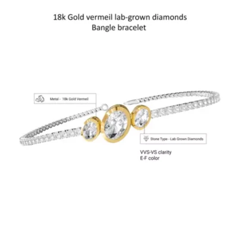 Lab Created Sterling Silver Two-tone 3.9 Ct Oval Cut Lab Grown Diamond Bangle Bracelet 7"