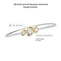 Lab Created Sterling Silver Two-tone 3.9 Ct Oval Cut Lab Grown Diamond Bangle Bracelet 7"