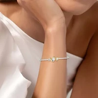 Lab Created Sterling Silver Two-tone 3.9 Ct Oval Cut Lab Grown Diamond Bangle Bracelet 7"