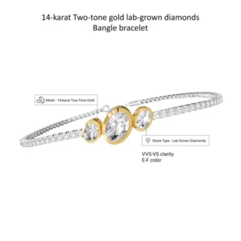 Lab Created 14k Two-tone Gold 3.9 Ct Oval Cut Lab Grown Diamond Bangle Bracelet 7"