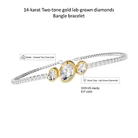 Lab Created 14k Two-tone Gold 3.9 Ct Oval Cut Lab Grown Diamond Bangle Bracelet 7"