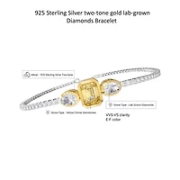 Lab Created Sterling Silver Two-tone 4.8 Ct Radiant Cut Yellow & White Lab Grown Diamond Bracelet 7"