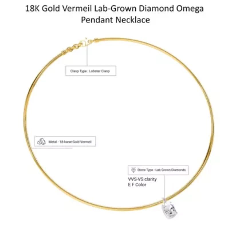Lab Created 18k Vermeil Plated Silver 2 Ct Radiant Cut Lab Grown Diamond Pendant Necklace 18"