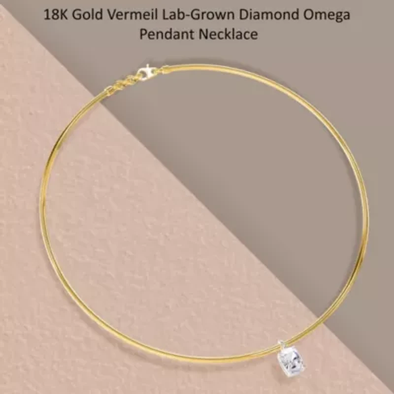 Lab Created 18k Vermeil Plated Silver 2 Ct Radiant Cut Lab Grown Diamond Pendant Necklace 18"