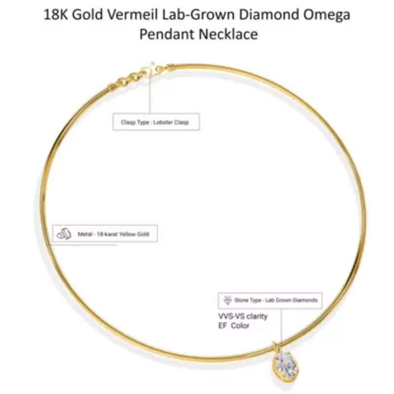 Lab Created 18k Vermeil Plated Silver 1.25 Ct Oval Cut Lab Grown Diamond Pendant Necklace 18"