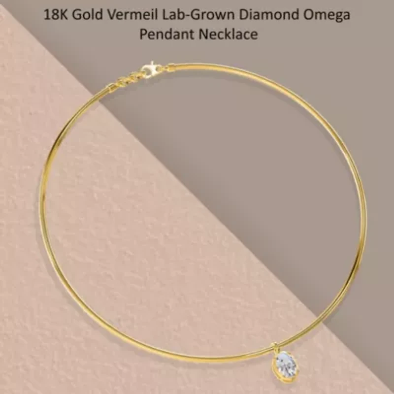 Lab Created 18k Vermeil Plated Silver 1.25 Ct Oval Cut Lab Grown Diamond Pendant Necklace 18"