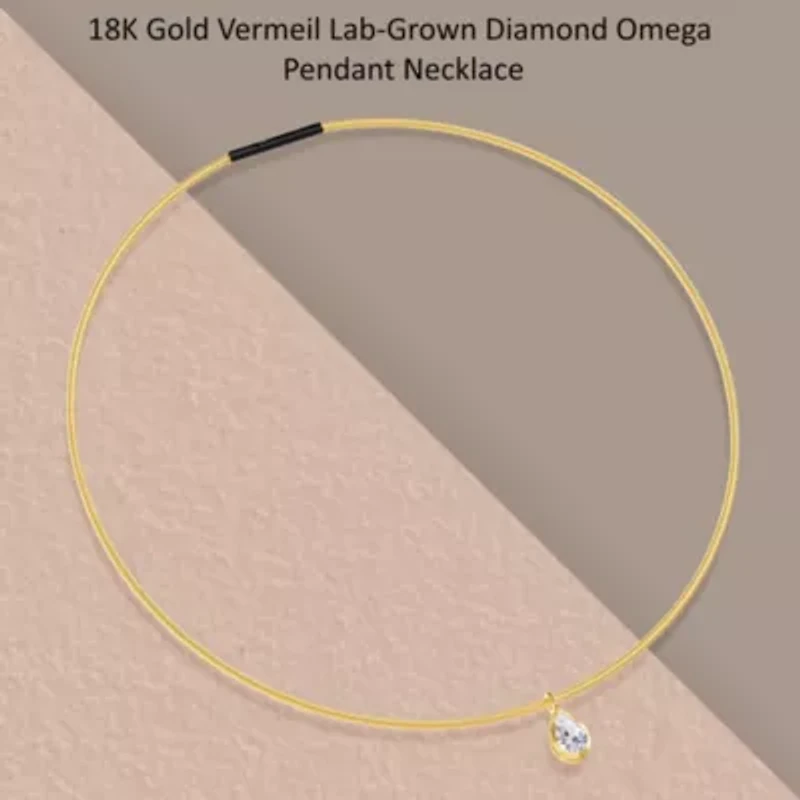 Lab Created 18k Vermeil Plated Silver1.30 Ct Pear Cut Lab Grown Diamond Pendant Necklace 18"
