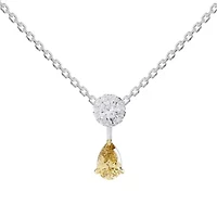 Lab Created Sterling Silver Two-tone 1.30 Ct Round & Pear Cut White & Yellow Lab Grown Diamond Pendant Necklace 18"