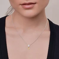 Lab Created Sterling Silver Two-tone 1.30 Ct Round & Pear Cut White & Yellow Lab Grown Diamond Pendant Necklace 18"