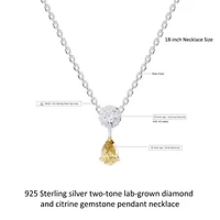 Lab Created Sterling Silver Two-tone 1.30 Ct Round & Pear Cut White & Yellow Lab Grown Diamond Pendant Necklace 18"