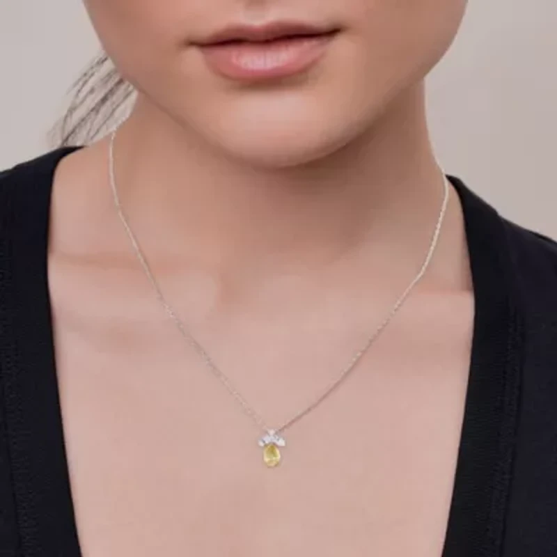 Lab Created Sterling Silver Two-tone 1.4 Ct Multi Shape White & Yellow Lab Grown Diamond Pendant Necklace 18"
